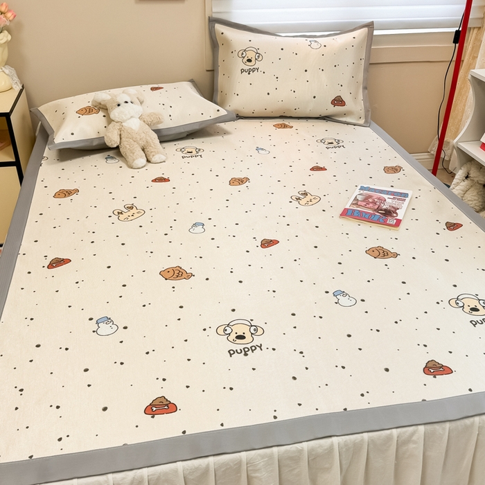 91家纺网 家纺一手货源 找家纺 2025新款慕尚600D数码印花冰丝凉席 绵绵动物