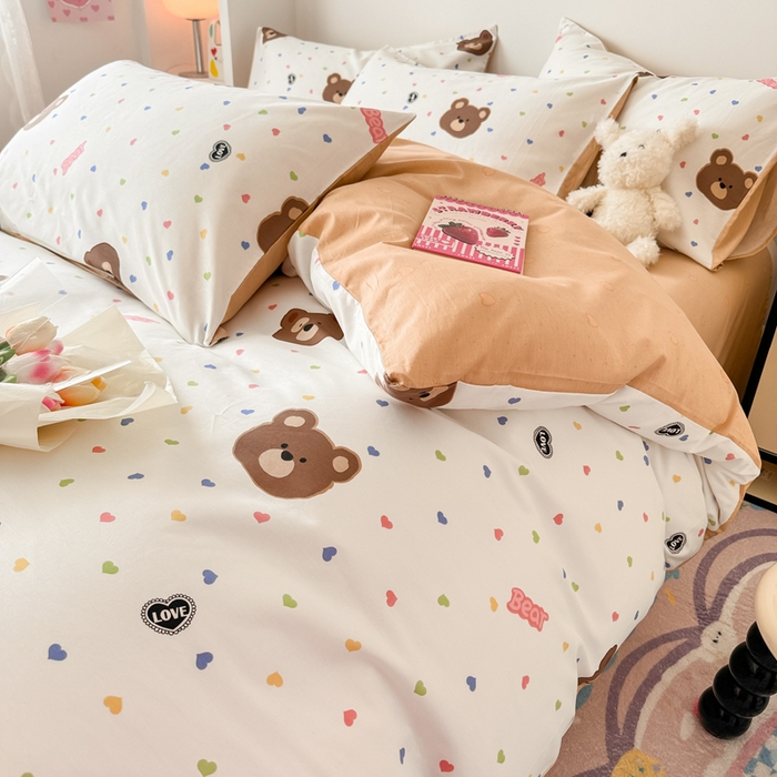 91家纺网 家纺一手货源 找家纺 慕尚 2025新款13070全棉小清新四件套 哆咪熊