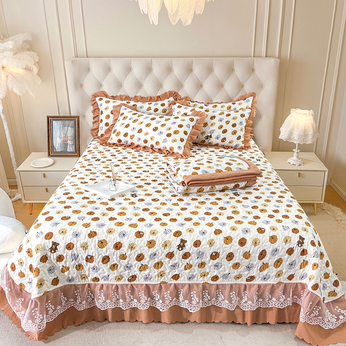 91家纺网 家纺一手货源 找家纺 梦柏家纺 2024新款亲肤泡泡棉夹棉床盖夏被四件套 小南瓜