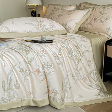 91家纺网 家纺一手货源 找家纺 蓝米卡夫 2024新品-A类50支新时尚天丝印花拼角款系列 曲意风华