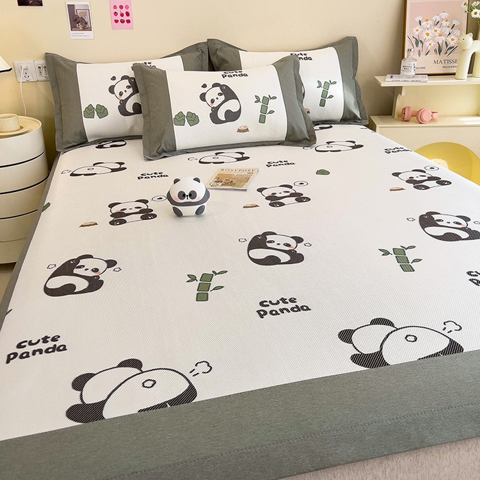 91家纺网 家纺一手货源 找家纺 全季家居 2024新款A类抗菌数码印花冰藤席三件套 床席款-贪吃熊猫