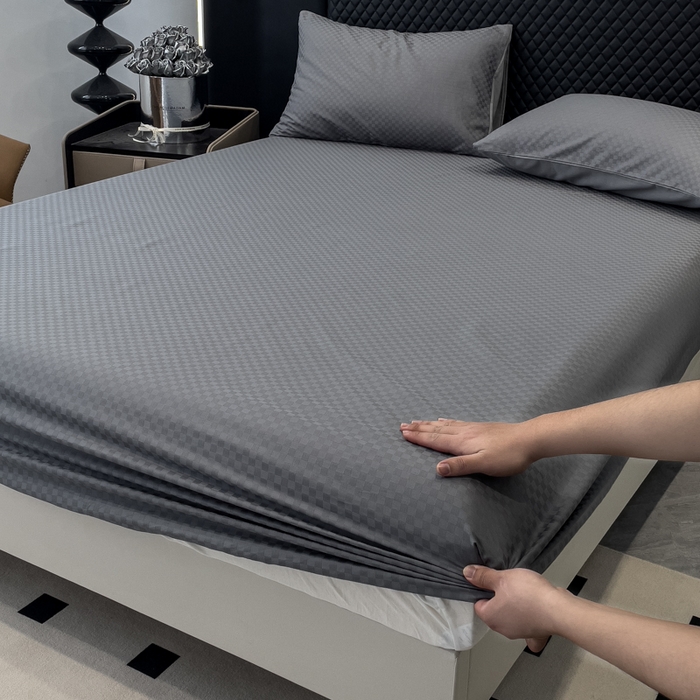 91家纺网 家纺一手货源 找家纺 金鑫汇 2024新款提花小方格全棉套件单品系列-单床笠 深灰