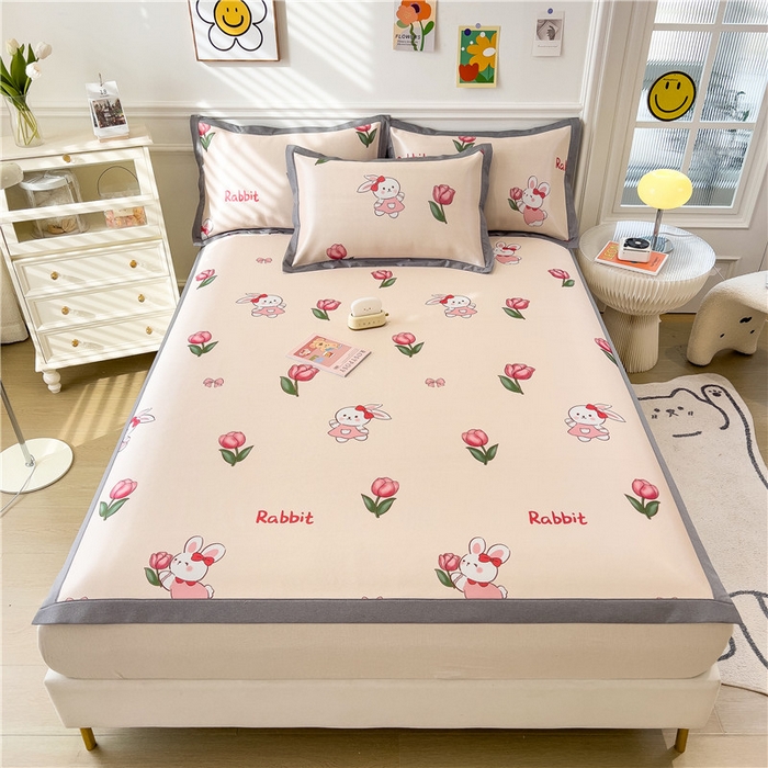 91家纺网 家纺一手货源 找家纺 孩子王家纺 2024新款凉感卡通冰丝席-成人款 花间小兔