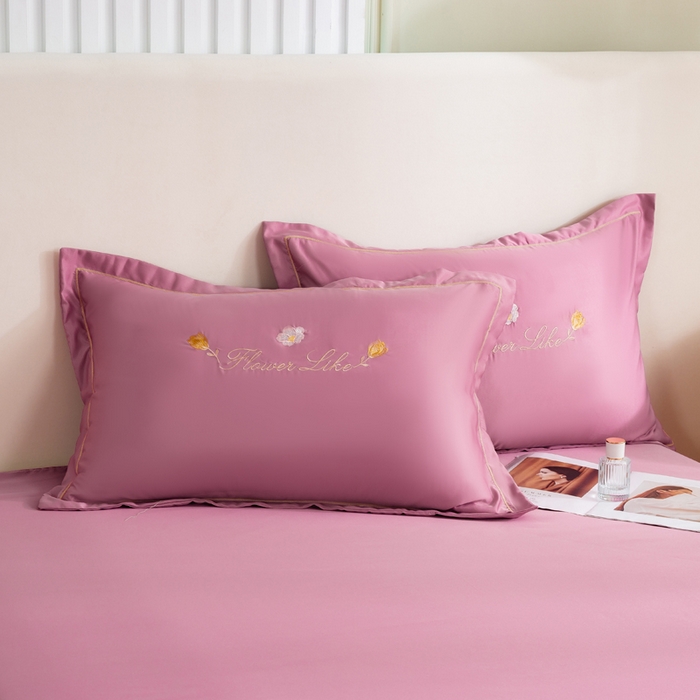 91家纺网 家纺一手货源 找家纺 银石-床裙款水洗真丝绣花四件套 紫豆沙