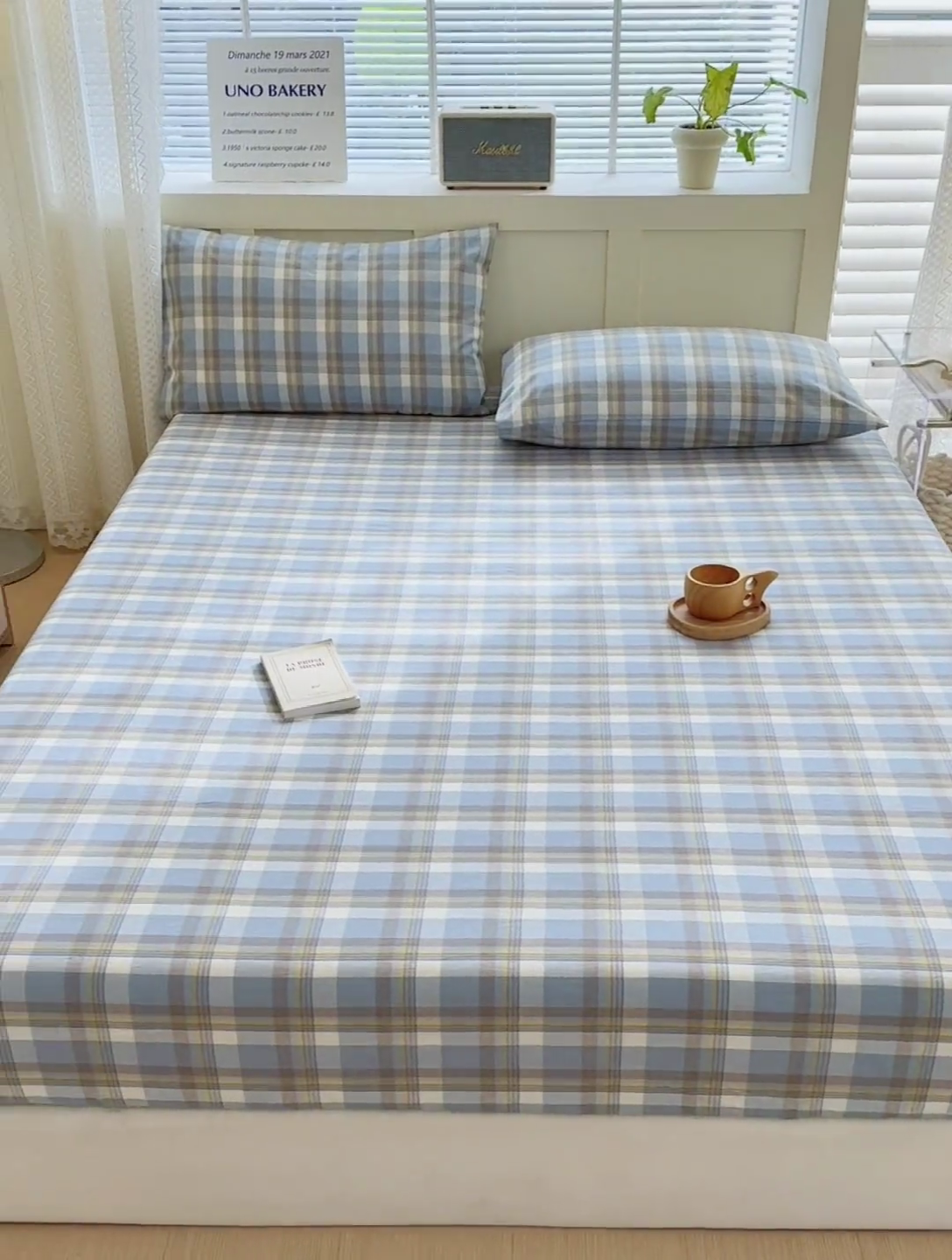 91家纺网 家纺一手货源 找家纺 北欧良品 2024新款水洗棉单品床笠、床单--格纹款（床笠、床单） 简兮蓝