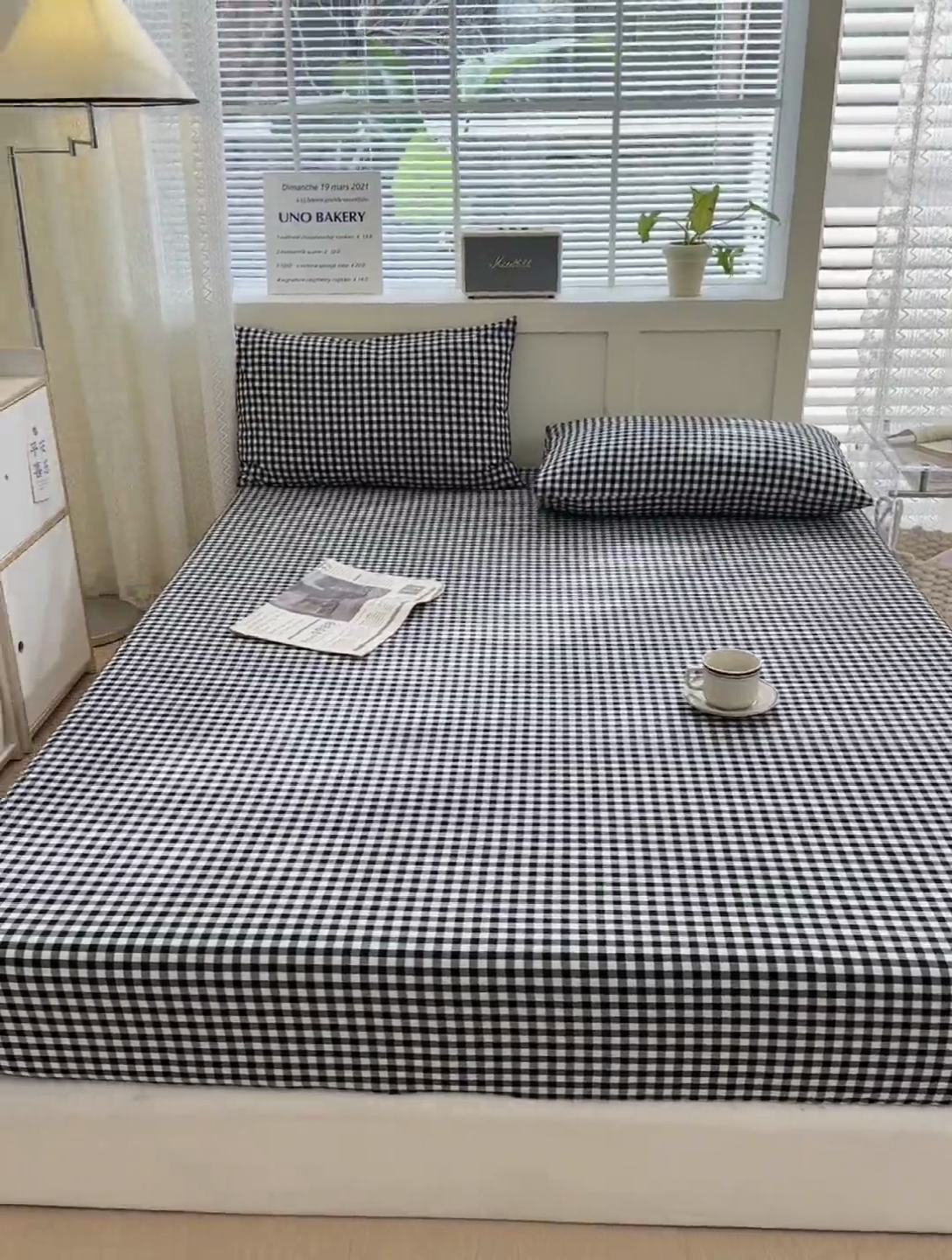 91家纺网 家纺一手货源 找家纺 北欧良品 2024新款水洗棉单品床笠、床单--格纹款（床笠、床单） 黑白小格