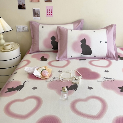 全季家居 2024新款A类数码印花枕套 魅粉小猫