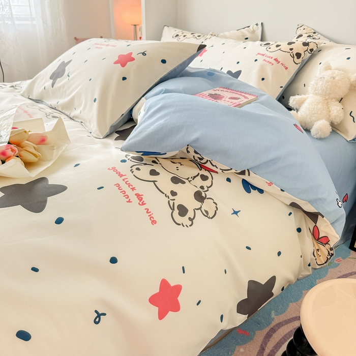 91家纺网 家纺一手货源 找家纺 慕尚 2025新款13070全棉小清新四件套 哈利狗