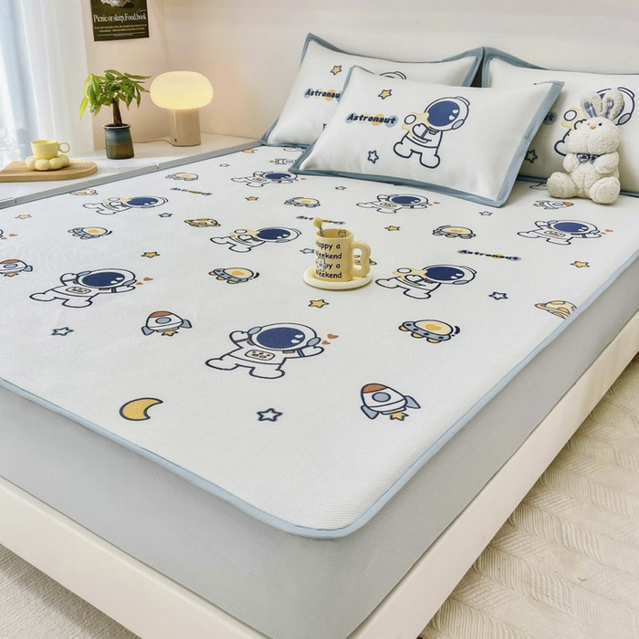 91家纺网 家纺一手货源 找家纺 全季家居 2024新款5A抗菌小清新数码印花冰藤席 床笠款-星空世界