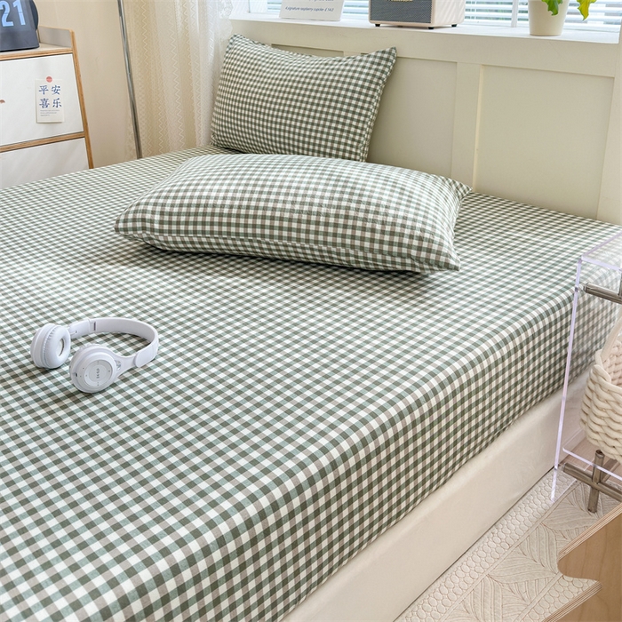 91家纺网 家纺一手货源 找家纺 北欧良品 2024新款水洗棉单品床笠、床单--格纹款（床笠、床单） 草绿小格