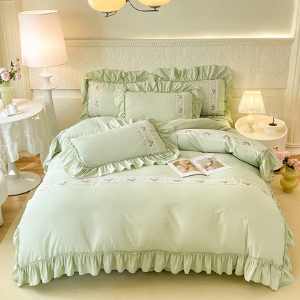 91家纺网 家纺一手货源 找家纺 （总）逸尚阁2024新款水洗磨毛花边刺绣四件套-慕斯