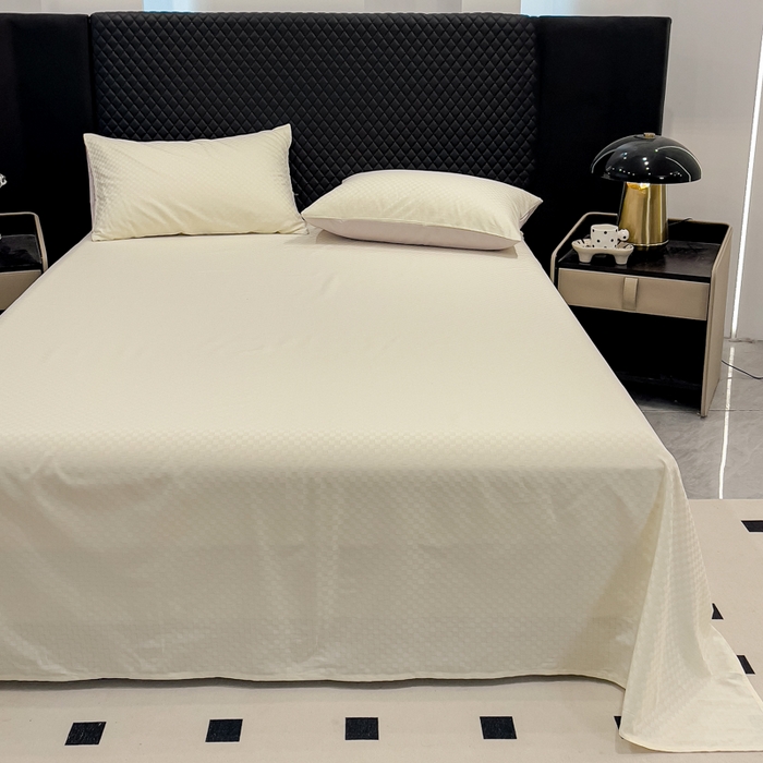 91家纺网 家纺一手货源 找家纺 金鑫汇 2024新款提花小方格全棉套件单品系列-单床单 奶昔白+淡紫