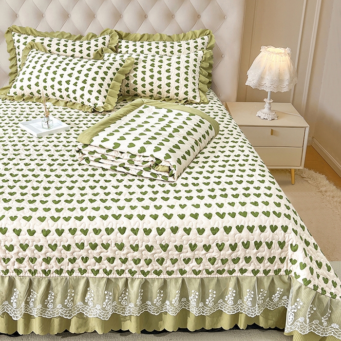 91家纺网 家纺一手货源 找家纺 梦柏家纺 2024新款亲肤泡泡棉夹棉床盖夏被四件套 甜心