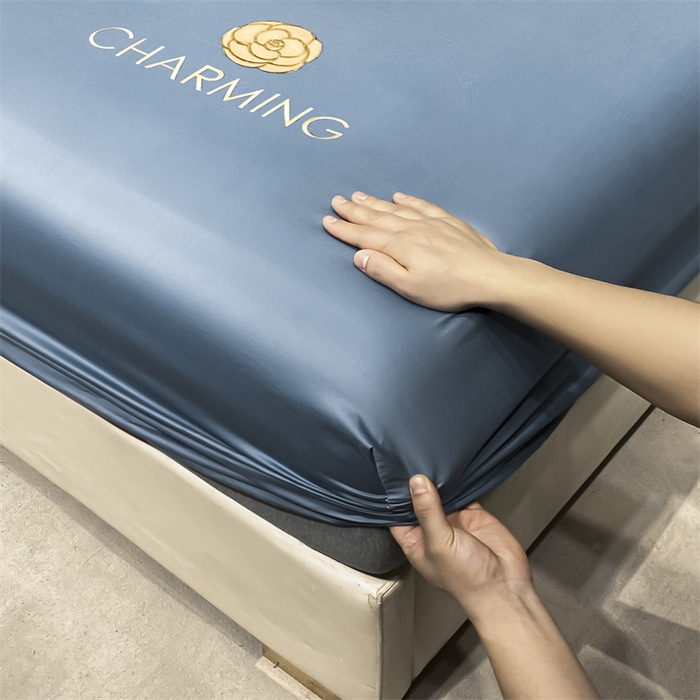 91家纺网 家纺一手货源 找家纺 古吉梦 2024新款水洗真丝冰丝床笠 冰丝-贝拉-宾利蓝