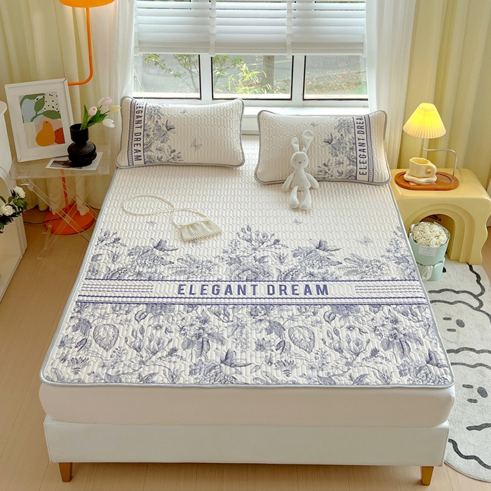 91家纺网 家纺一手货源 找家纺 凡客家居 2024新款大版0.4凉感丝乳胶凉席 艾芙尼-蓝