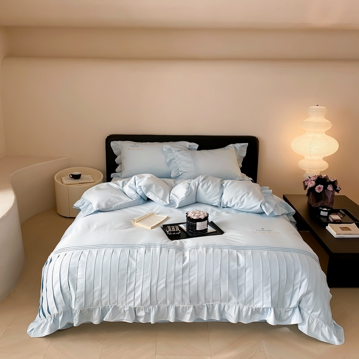 91家纺网 家纺一手货源 找家纺 MIU缪家居2024新款100支全棉四件套-缪缪系列 沁水蓝