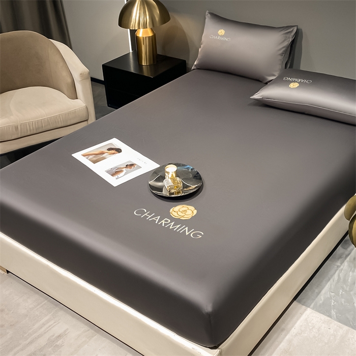 91家纺网 家纺一手货源 找家纺 古吉梦 2024新款水洗真丝冰丝床笠 冰丝-贝拉-高级灰