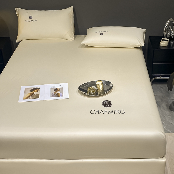 91家纺网 家纺一手货源 找家纺 古吉梦 2024新款水洗真丝冰丝床笠 冰丝-贝拉-奶昔白