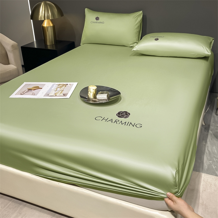 91家纺网 家纺一手货源 找家纺 古吉梦 2024新款水洗真丝冰丝床笠 冰丝-贝拉-豆绿