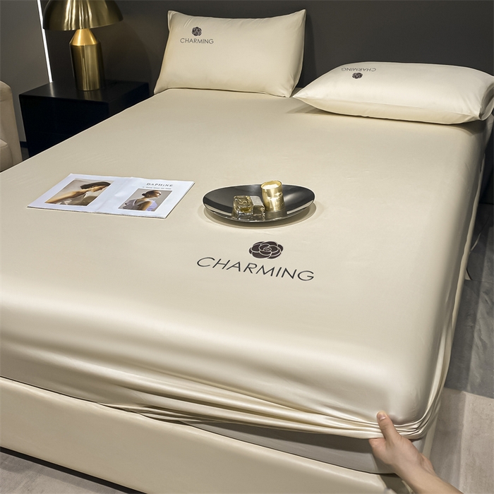 91家纺网 家纺一手货源 找家纺 古吉梦 2024新款水洗真丝冰丝床笠 冰丝-贝拉-奶昔白