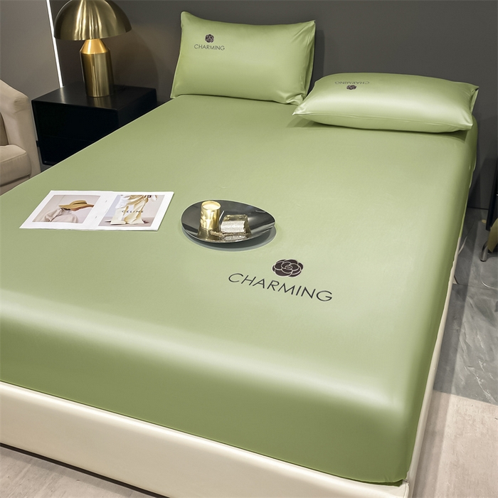 91家纺网 家纺一手货源 找家纺 古吉梦 2024新款水洗真丝冰丝床笠 冰丝-贝拉-豆绿