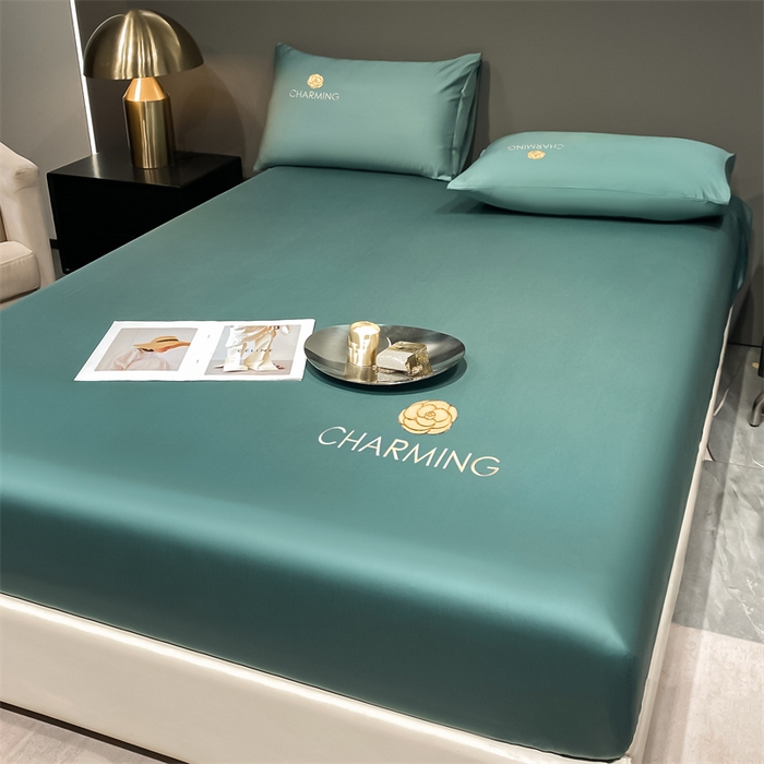 91家纺网 家纺一手货源 找家纺 古吉梦 2024新款水洗真丝冰丝床笠 冰丝-贝拉-浅石兰