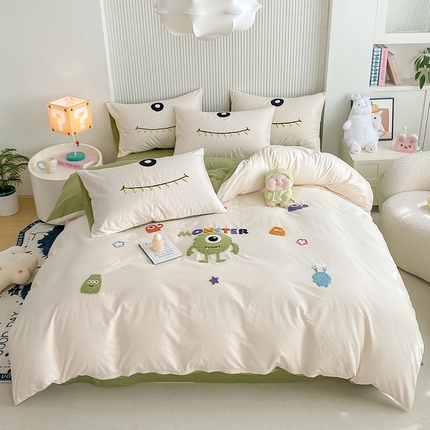 91家纺网 家纺一手货源 找家纺 帅露 2025纯棉毛巾绣四件套 大版卡通毛巾绣 大眼仔