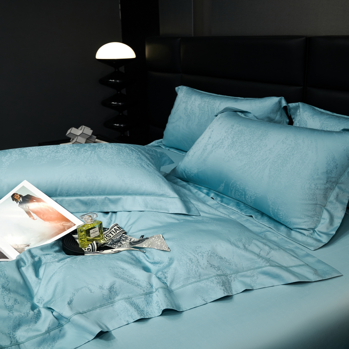 91家纺网 家纺一手货源 找家纺 时亿家居 2024新款天丝棉提花 西雅图 时尚蓝