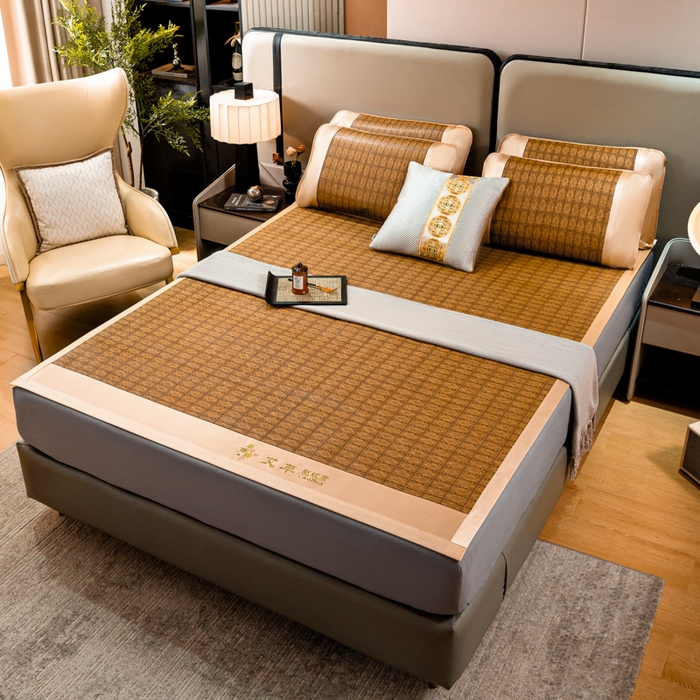 91家纺网 家纺一手货源 找家纺 青雅席业 2025新款方角藤席系列古藤席系列三件套 艾草-罗马格