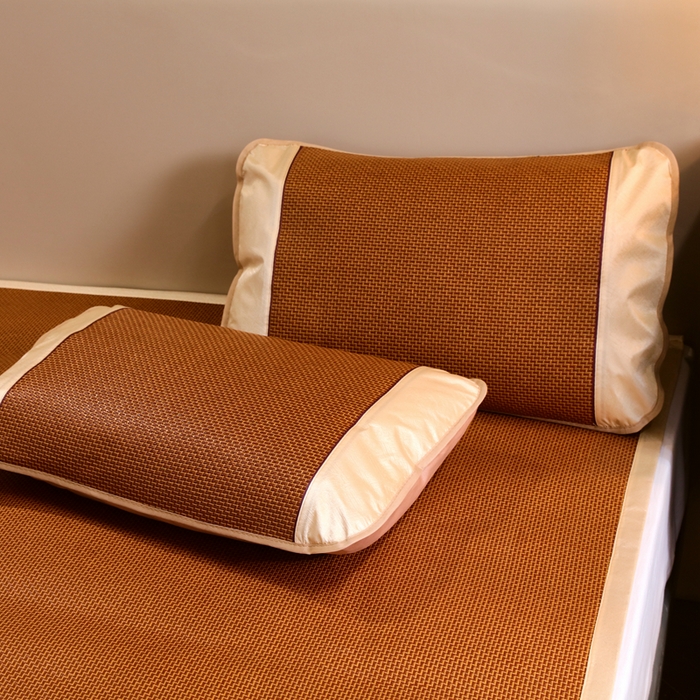 91家纺网 家纺一手货源 找家纺 （总）青雅席业 2025新款艾草刺绣双面驱蚊御藤席-正面藤席-背面冰丝双面两用