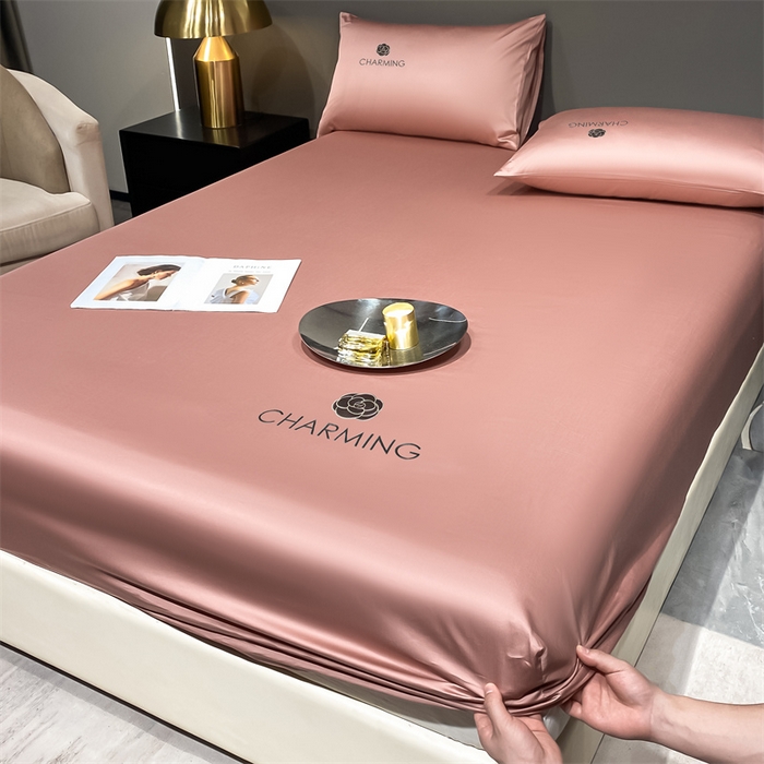 91家纺网 家纺一手货源 找家纺 古吉梦 2024新款水洗真丝冰丝床笠 冰丝-贝拉-紫豆沙