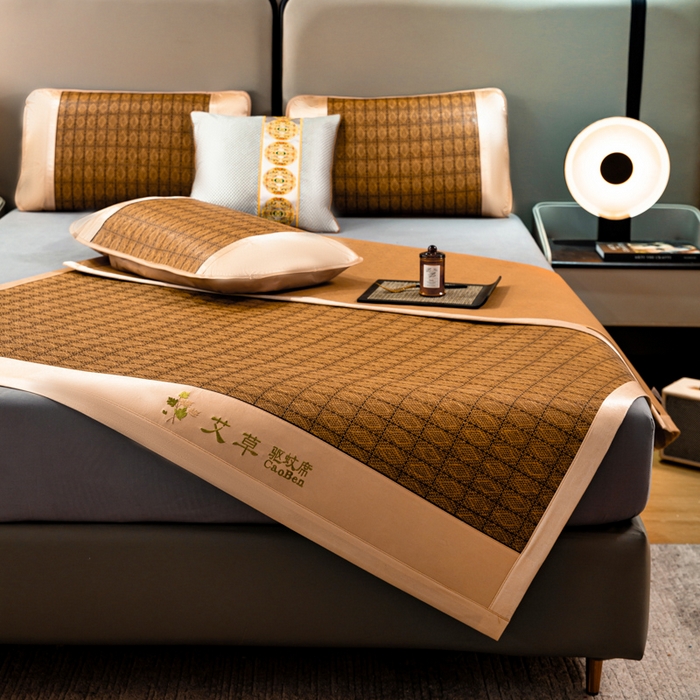 91家纺网 家纺一手货源 找家纺 青雅席业 2025新款方角藤席系列古藤席系列三件套 艾草-罗马格