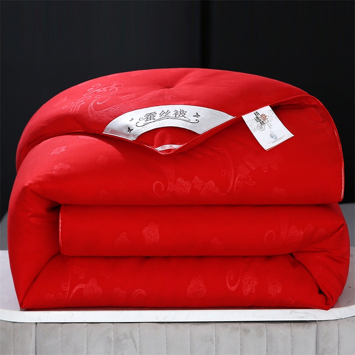 91家纺网 家纺一手货源 找家纺 恒鑫家纺 2025新款全棉提花蚕丝被 中国红
