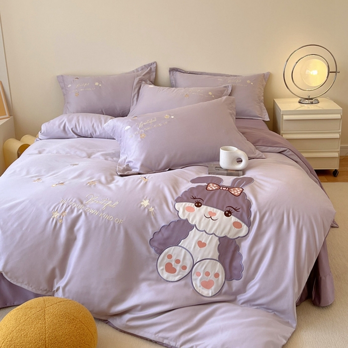 91家纺网 家纺一手货源 找家纺 凡客家居 2024新款水洗真丝绣花四件套 大兔兔