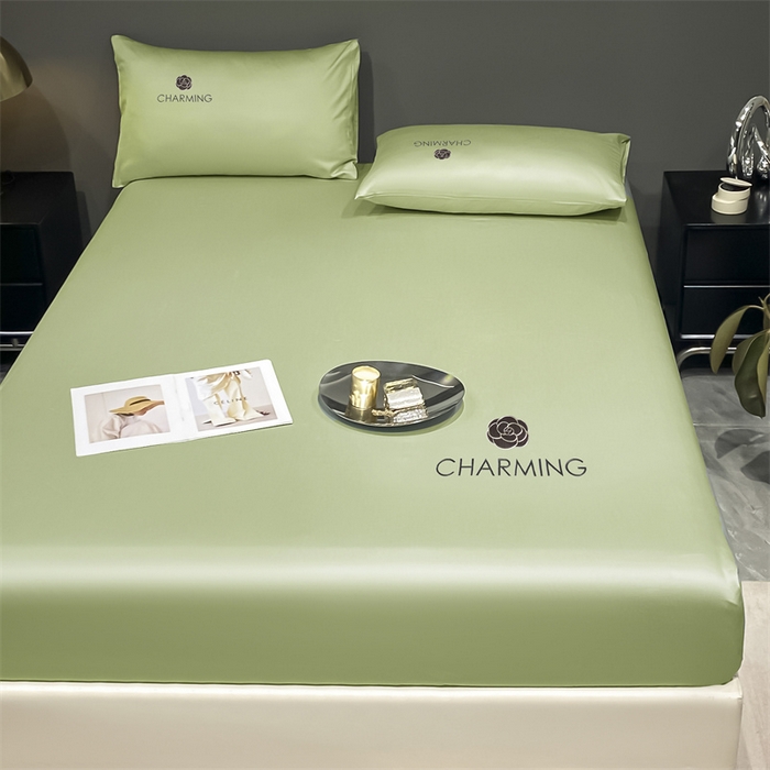 91家纺网 家纺一手货源 找家纺 古吉梦 2024新款水洗真丝冰丝床笠 冰丝-贝拉-豆绿