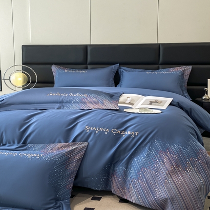 91家纺网 家纺一手货源 找家纺 首尔家纺 2025年新款全棉刺绣四件套 流星系 流星-星际蓝