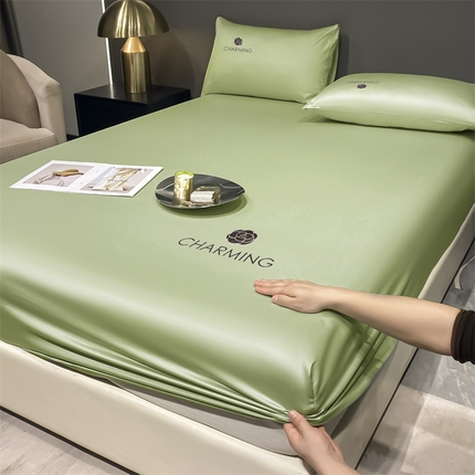 古吉梦 2024新款水洗真丝冰丝床笠 冰丝-贝拉-豆绿