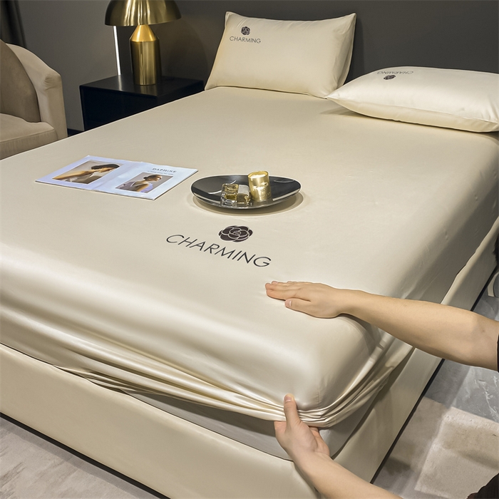 91家纺网 家纺一手货源 找家纺 古吉梦 2024新款水洗真丝冰丝床笠 冰丝-贝拉-奶昔白