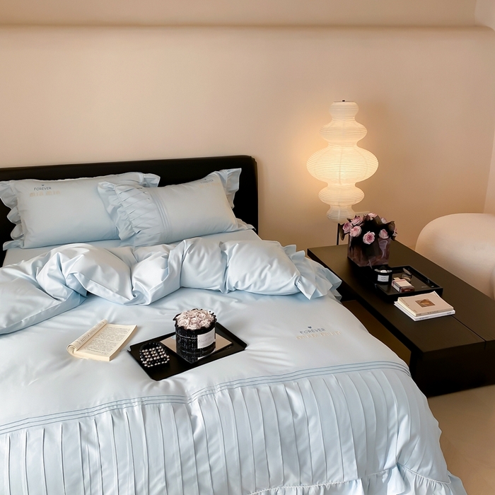 91家纺网 家纺一手货源 找家纺 MIU缪家居2024新款100支全棉四件套-缪缪系列 沁水蓝