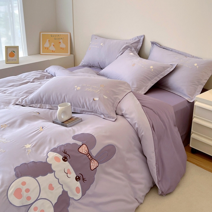 91家纺网 家纺一手货源 找家纺 凡客家居 2024新款水洗真丝绣花四件套 大兔兔