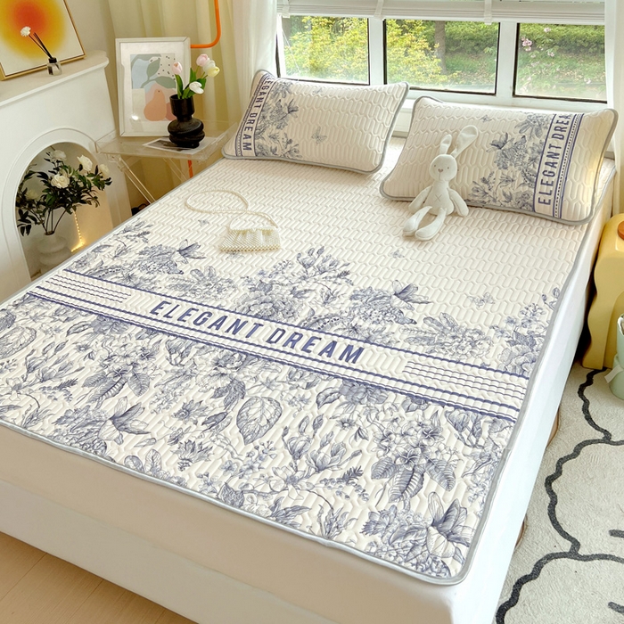 91家纺网 家纺一手货源 找家纺 凡客家居 2024新款大版0.4凉感丝乳胶凉席 艾芙尼-蓝