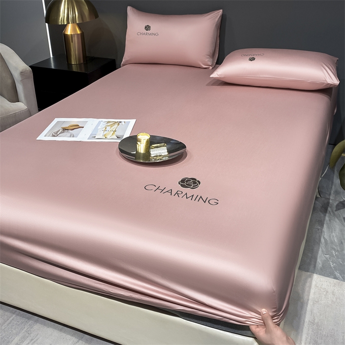 91家纺网 家纺一手货源 找家纺 古吉梦 2024新款水洗真丝冰丝床笠 冰丝-贝拉-藕粉