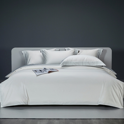 莱阁亿 2025新款高支高密新疆长绒棉纯色双拼四件套 新月白+沙滩灰