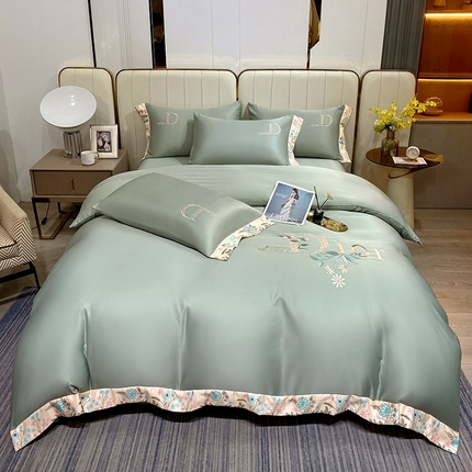 凡客家居 2024新款水洗真丝绣花四件套 香奈-绿