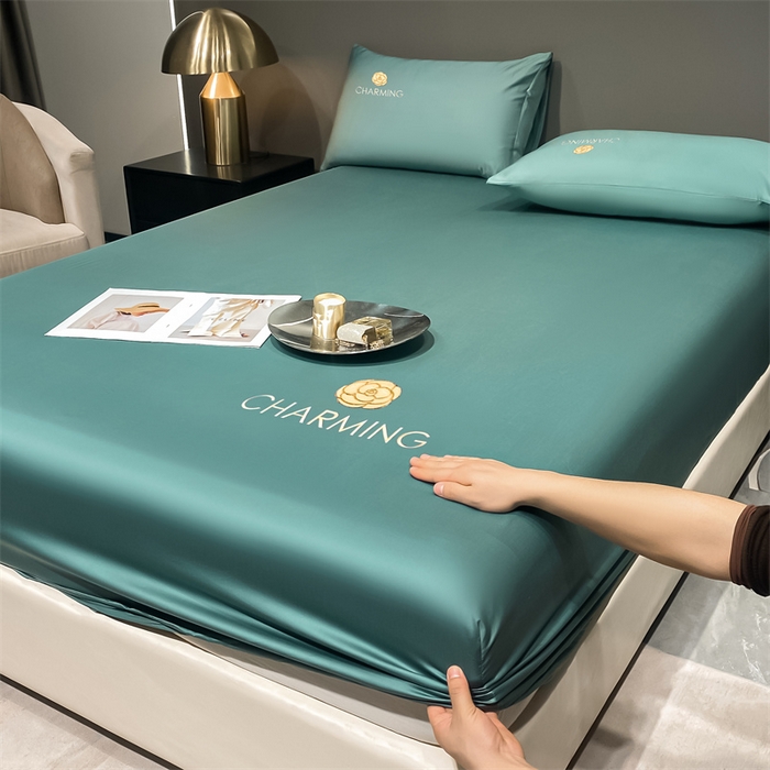 91家纺网 家纺一手货源 找家纺 古吉梦 2024新款水洗真丝冰丝床笠 冰丝-贝拉-浅石兰