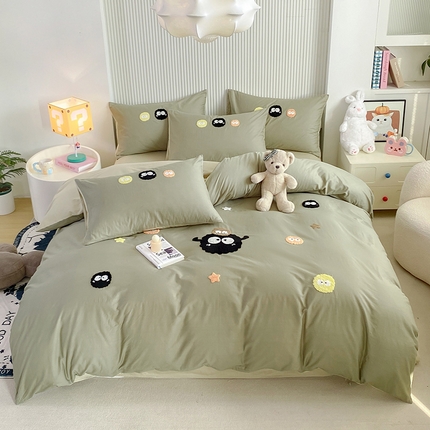 91家纺网 家纺一手货源 找家纺 帅露 2025纯棉毛巾绣四件套 大版卡通毛巾绣 煤球君