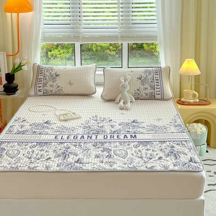 91家纺网 家纺一手货源 找家纺 凡客家居 2024新款大版0.4凉感丝乳胶凉席 艾芙尼-蓝