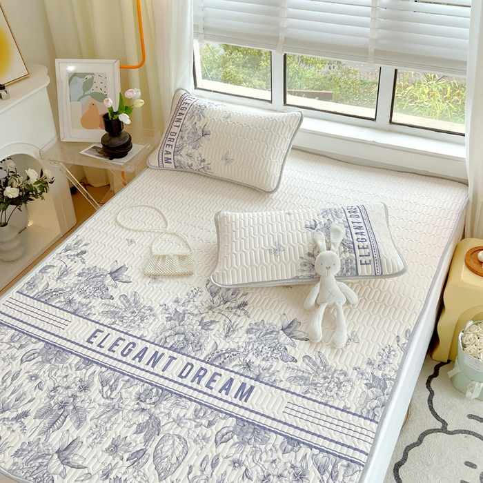 91家纺网 家纺一手货源 找家纺 凡客家居 2024新款大版0.4凉感丝乳胶凉席 艾芙尼-蓝