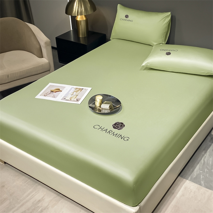 91家纺网 家纺一手货源 找家纺 古吉梦 2024新款水洗真丝冰丝床笠 冰丝-贝拉-豆绿