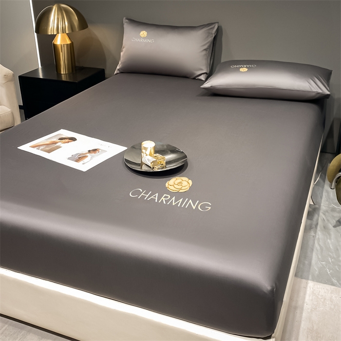 91家纺网 家纺一手货源 找家纺 古吉梦 2024新款水洗真丝冰丝床笠 冰丝-贝拉-高级灰